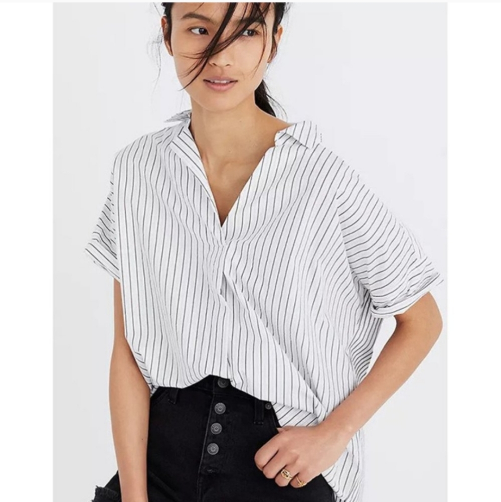 Madewell White and Black Pinstripe Button-Down Shirt